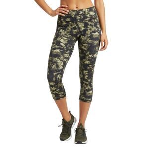 L.L. Bean Green Abstract Camo Capri Leggings Sz XS | UPF 50+ Activewear